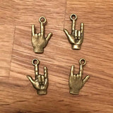 Gothic Punk Rock Roll Love Gesture Pendant Necklace Vintage Bronze Tone