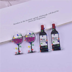 10Pcs Christmas Red Wine Bottle Glass Charms for DIY Jewelry Making