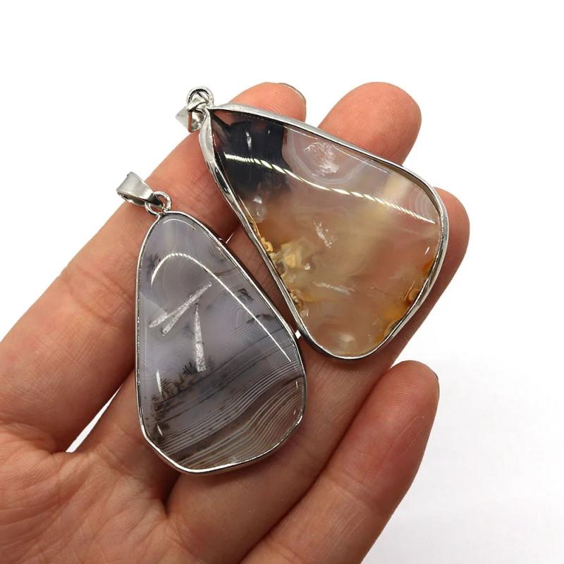 Stripe Agate Square Pendant Self Polished Charm Necklace