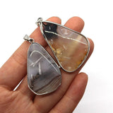 Stripe Agate Square Pendant Self Polished Charm Necklace