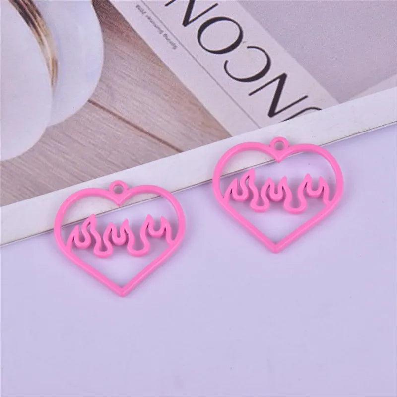 10Pcs Hollow Fire Heart Charms for Jewelry Making