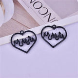 10Pcs Hollow Fire Heart Charms for Jewelry Making