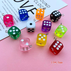 10pcs Resin Dice Charm Pendant for DIY Jewelry Making - Colorful Transparent