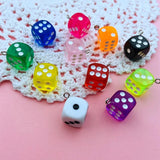 10pcs Resin Dice Charm Pendant for DIY Jewelry Making - Colorful Transparent