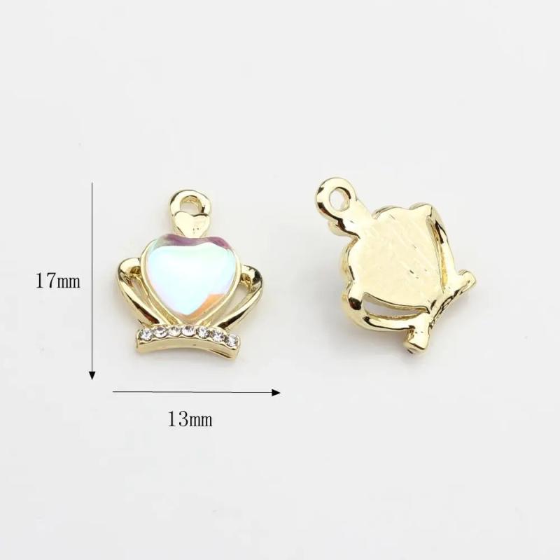 Zinc Alloy Drill Crown Heart Charms Pendant 6pcs DIY Jewelry Making