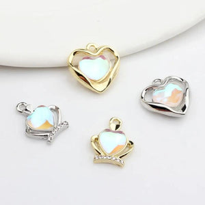 Zinc Alloy Drill Crown Heart Charms Pendant 6pcs DIY Jewelry Making