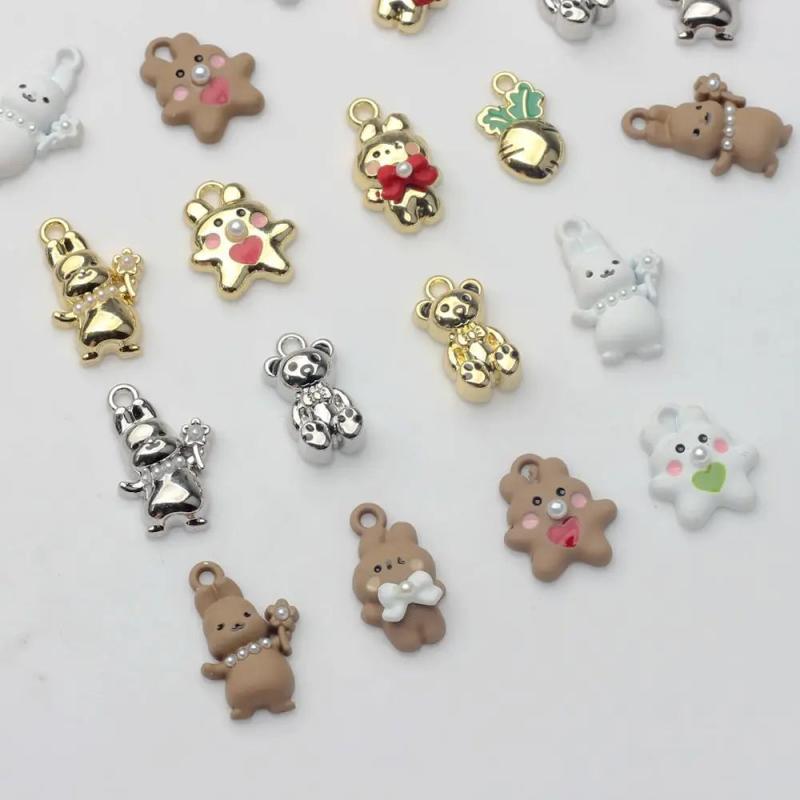 Zinc Alloy Mini Rabbit Bear Charms 6pcs/lot for DIY Earrings Making