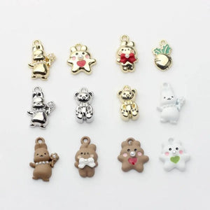Zinc Alloy Mini Rabbit Bear Charms 6pcs/lot for DIY Earrings Making