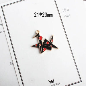 10pcs/lot Thousand Paper Crane Enamel Charms Make A Wish Alloy Pendant Earring