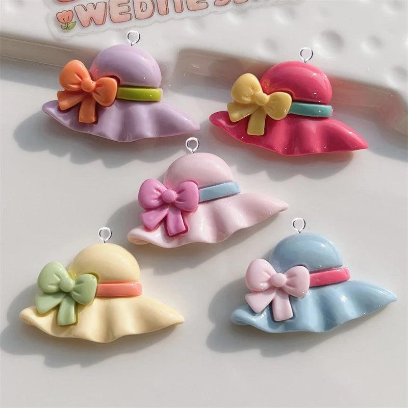 10Pcs Colorful Bowknot Sun Hat Charms Resin DIY Jewelry Making C1205