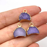 2pcs Moon Shape Charms Natural Crystal Stone Pendants 7 Colors 13x14mm