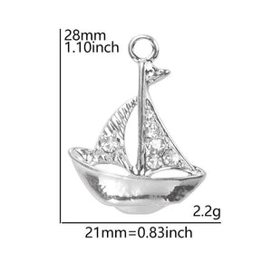 10pcs Boat Silver Crystal Rhinestone Charms Jewelry Earring Findings