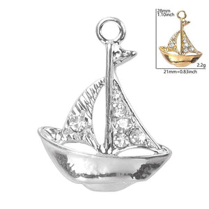 10pcs Boat Silver Crystal Rhinestone Charms Jewelry Earring Findings