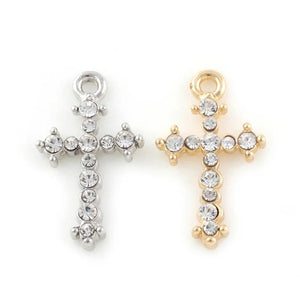 10pcs Cross Rhinestone Dangle Charms Pendant DIY for Bracelet Necklace Bag