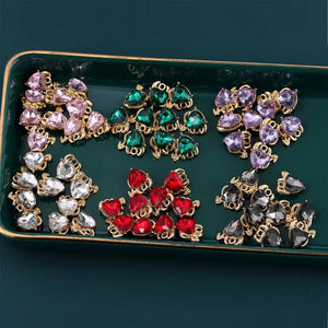 10Pcs Heart Crystal Charms Love Rhinestone Pendants DIY Earrings Necklaces