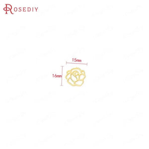 6PCS 16x15x1MM Brass Rose Charms Pendants Jewelry Making Findings Accessories