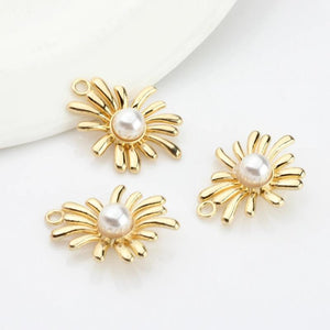 6pcs Zinc Alloy Pearl Flowers Pendant Charms for DIY Earrings