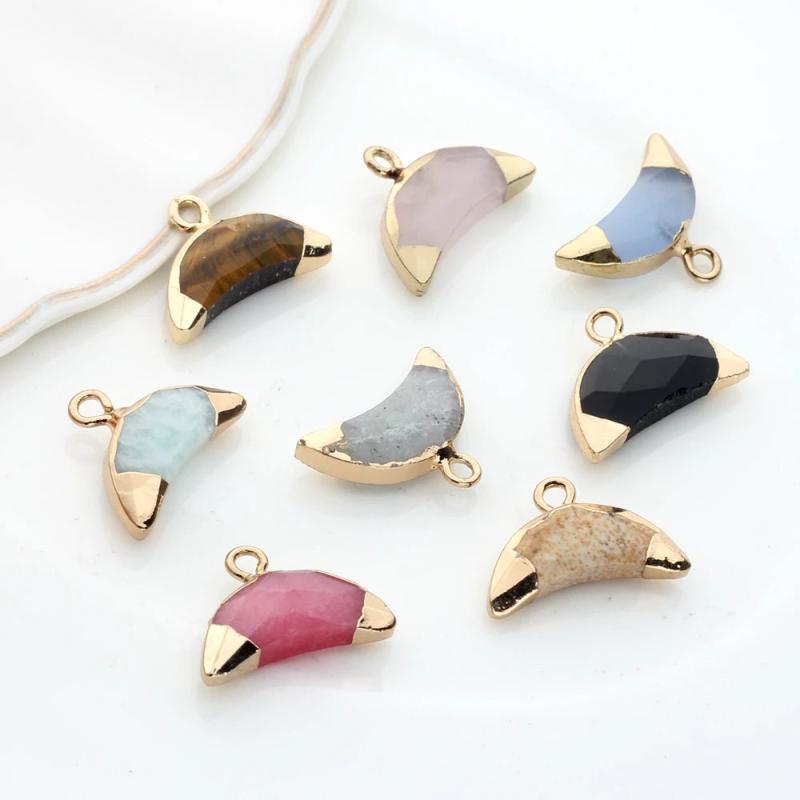 Mini Moon Natural Stone Charms 17*10mm 2pcs/lot DIY Jewelry Making