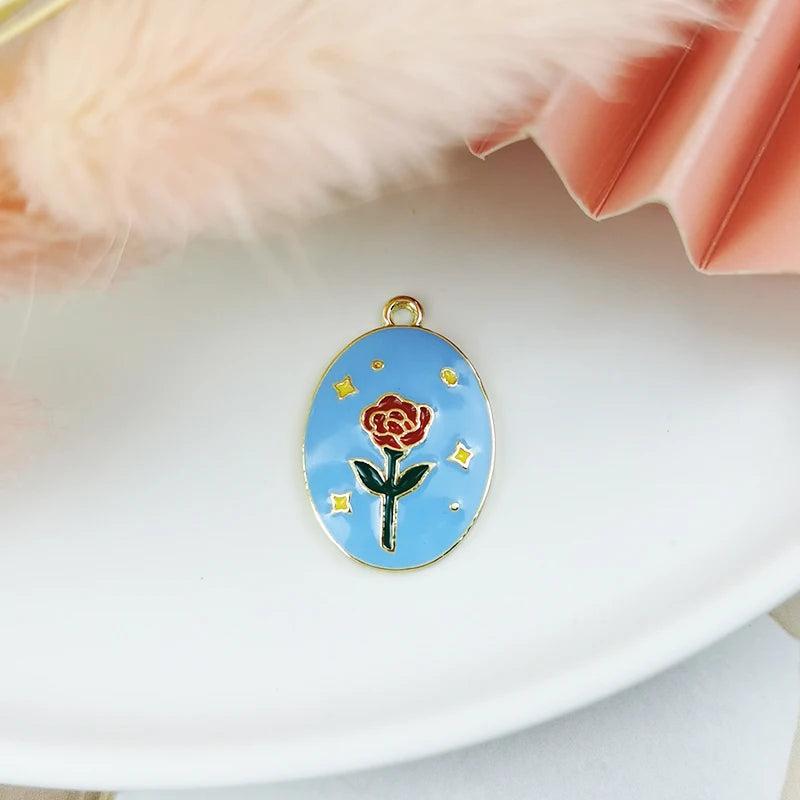10PCS Red Rose&Little Prince Enamel Charms for Jewelry Making Crafts