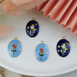 10PCS Red Rose&Little Prince Enamel Charms for Jewelry Making Crafts
