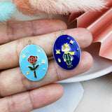 10PCS Red Rose&Little Prince Enamel Charms for Jewelry Making Crafts