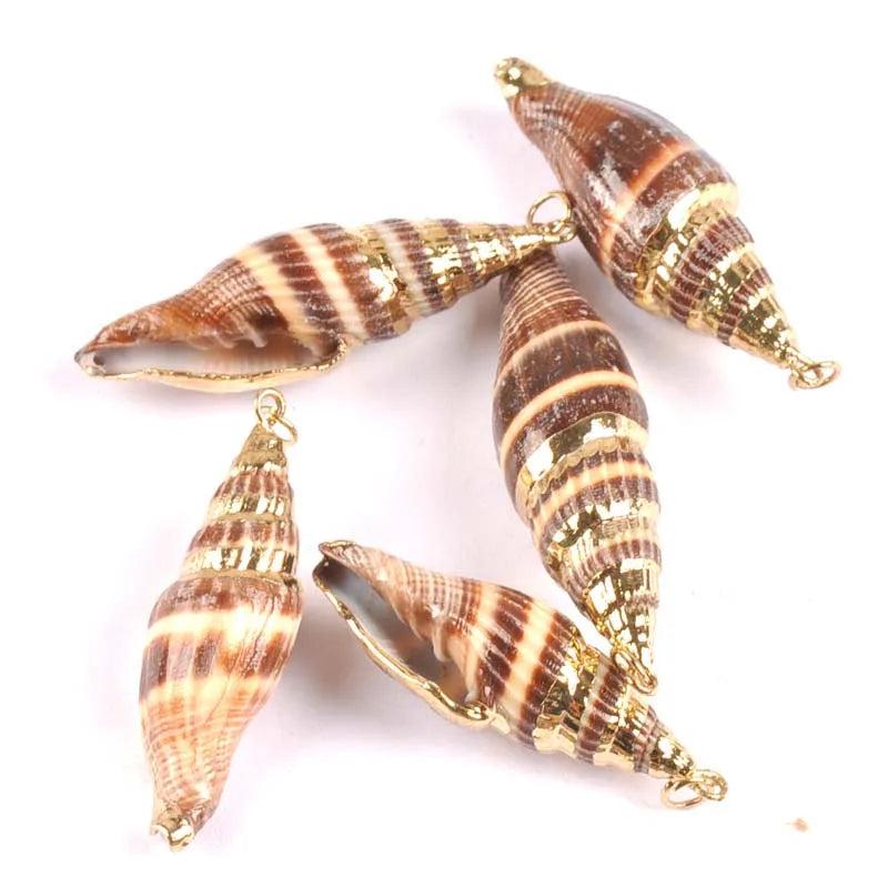 5pcs Natural Spiral Shell Charms Pendants Conch Plated Rose for jewelry making