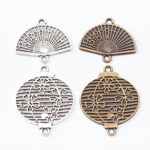 Set of 15/25 Retro Metal Zinc Alloy Fan Lantern Pendants for DIY Jewelry Making