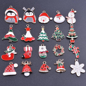 Enamel Christmas Tree Snowflake Deer Charms Xmas Tree Bell Socks Cane Pendant