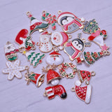 Enamel Christmas Tree Snowflake Deer Charms Xmas Tree Bell Socks Cane Pendant