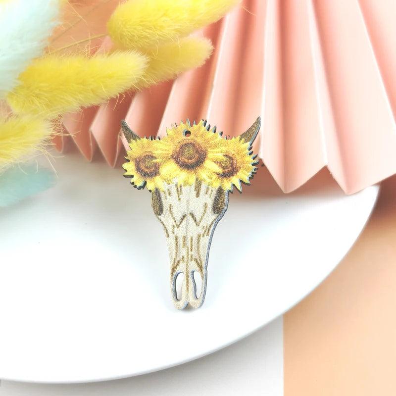 10 Sunflower OX Wooden Charms Jewelry Making DIY Pendants