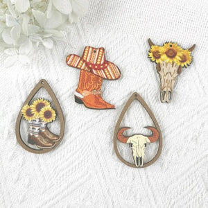 10 Sunflower OX Wooden Charms Jewelry Making DIY Pendants