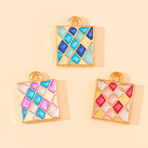 20Pcs Enamel Square Pendant Jewelry Making Alloy Accessories