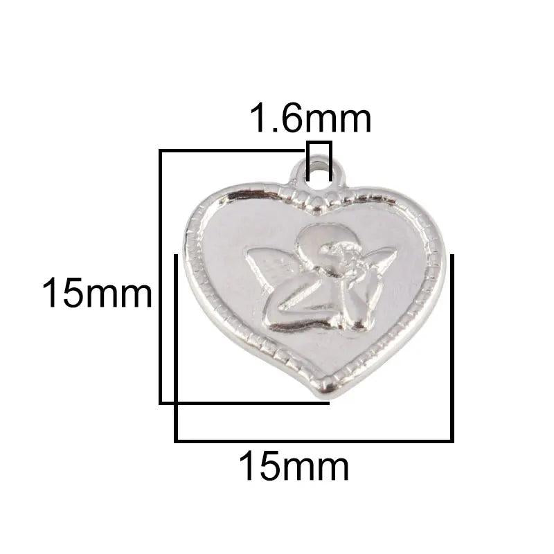 5-Pack Stainless Steel Heart Angels Pendants for DIY Jewelry Making