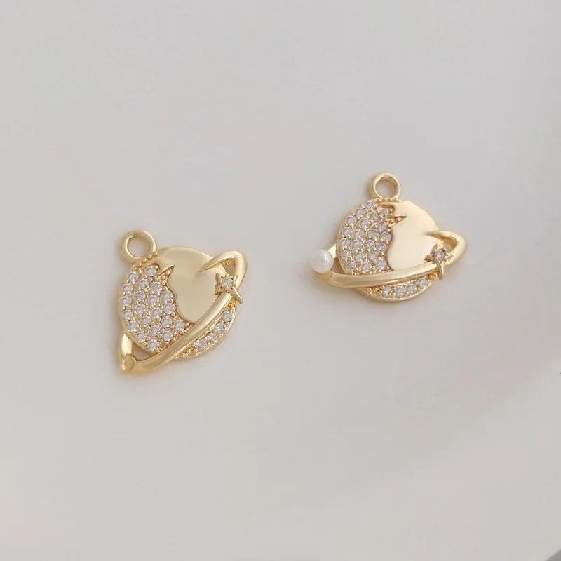 2Pcs Zircon Planet Star Charms for DIY Jewelry Making