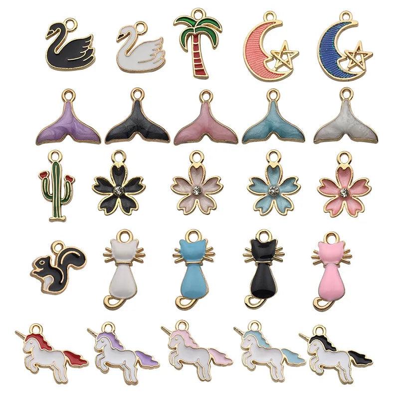 15Pcs Mix Animal Flower Enamel Charm DIY Jewelry Making Supplies