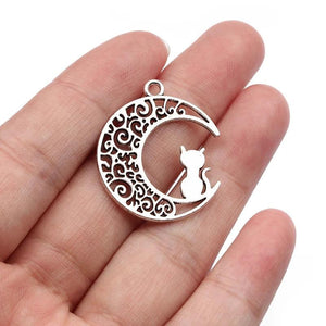 10pcs Filigree Moon Cat Pendant Charms for DIY Jewelry Making
