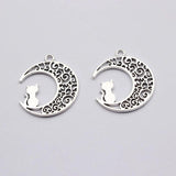10pcs Filigree Moon Cat Pendant Charms for DIY Jewelry Making