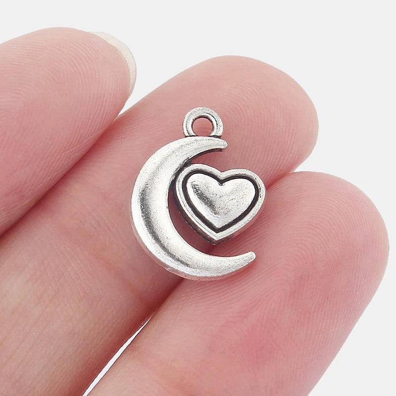 20Pcs Antique Sliver Moon Heart Charms DIY Necklace Bracelets Jewelry Findings