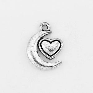 20Pcs Antique Sliver Moon Heart Charms DIY Necklace Bracelets Jewelry Findings