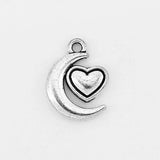20Pcs Antique Sliver Moon Heart Charms DIY Necklace Bracelets Jewelry Findings