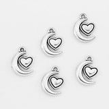 20Pcs Antique Sliver Moon Heart Charms DIY Necklace Bracelets Jewelry Findings