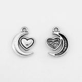 20Pcs Antique Sliver Moon Heart Charms DIY Necklace Bracelets Jewelry Findings