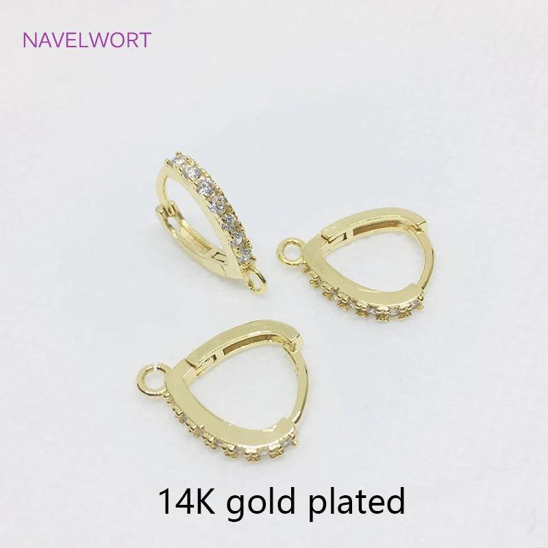 14K Plated Hoop Earrings Clasps Hooks with Zircon Inlay