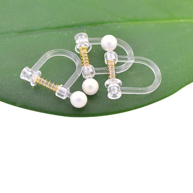 20pcs Clear Resin Spring Pearl Ear Clip DIY Earrings Accessory