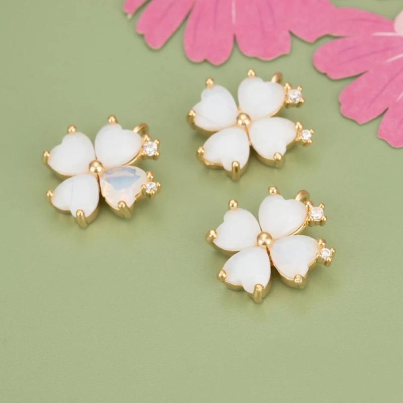 Petite Petal Charms 18K Plated Zircon Pendants 6pcs