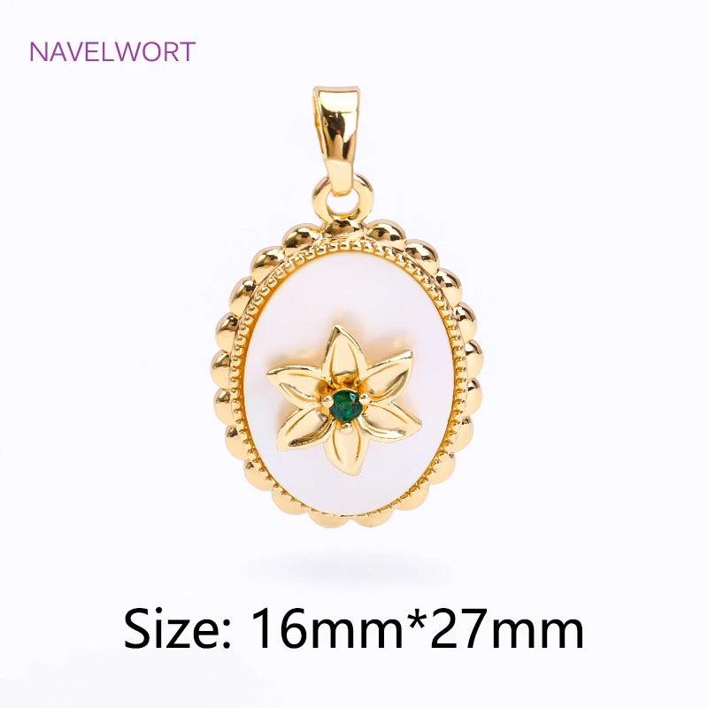 18K Plated Oval Shell Charms, Emerald Pendant, DIY Jewelry Making