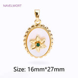 18K Plated Oval Shell Charms, Emerald Pendant, DIY Jewelry Making