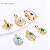 18K Plated Oval Shell Charms, Emerald Pendant, DIY Jewelry Making