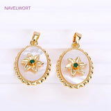 18K Plated Oval Shell Charms, Emerald Pendant, DIY Jewelry Making
