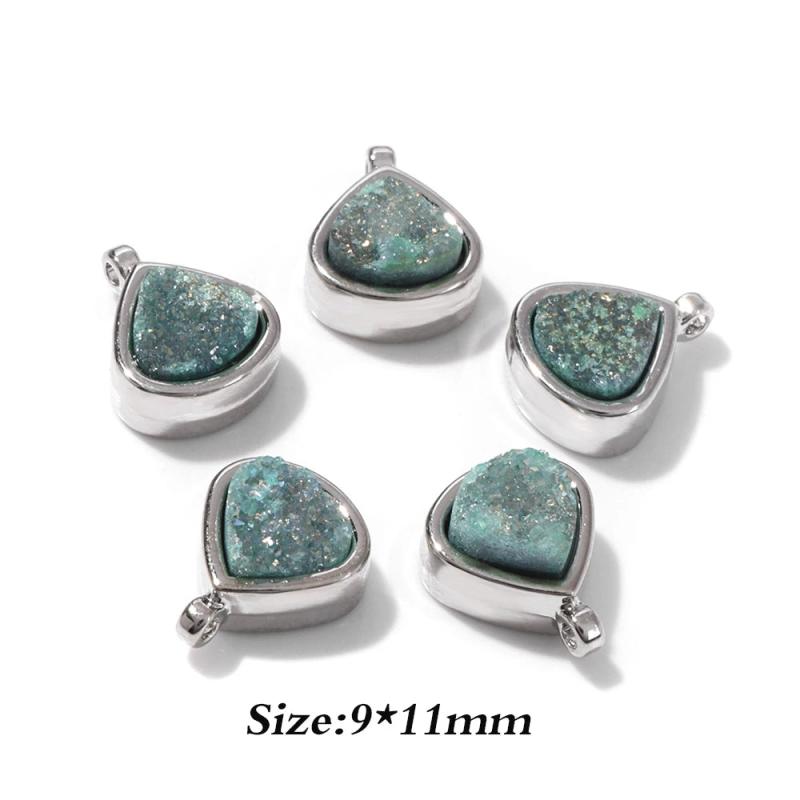 Heart Shape Druzy Agates Pendant Silver Stainless Steel Charms